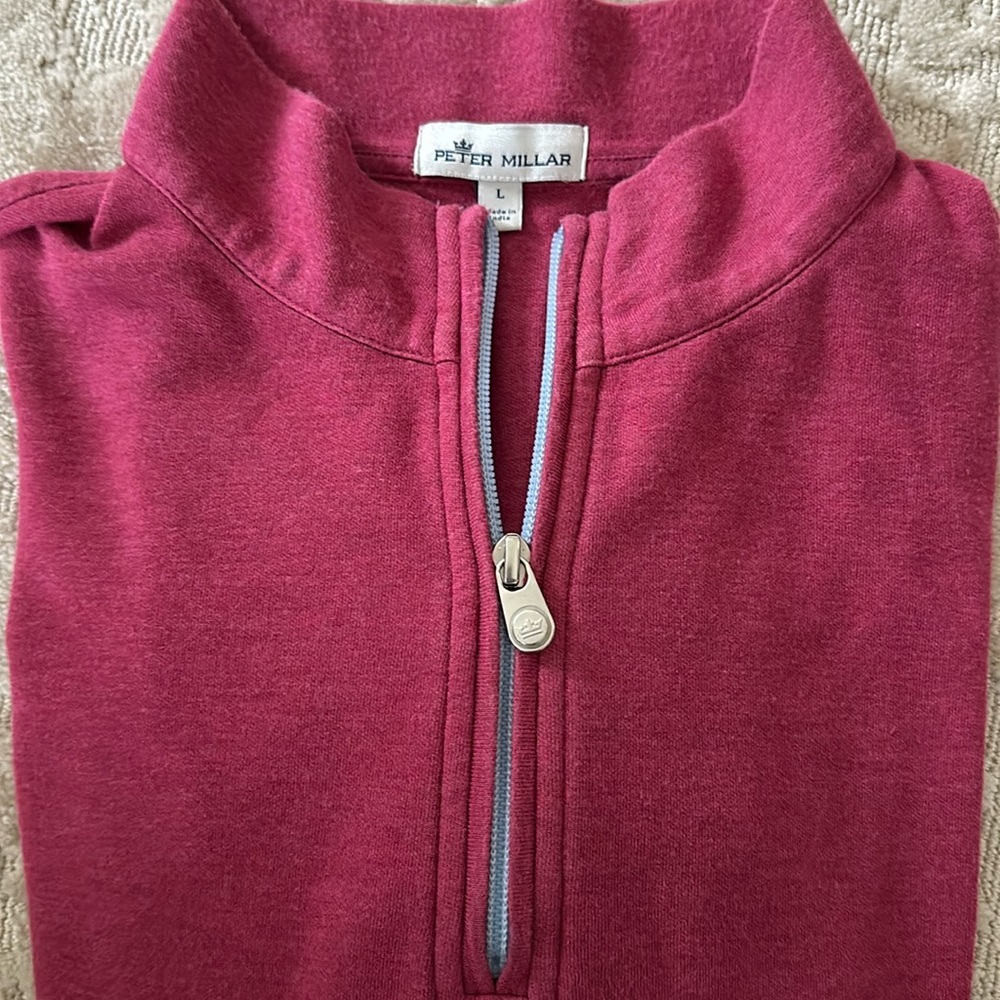 Peter Millar cotton 1/4 zip- logo on sleeve from club - Large